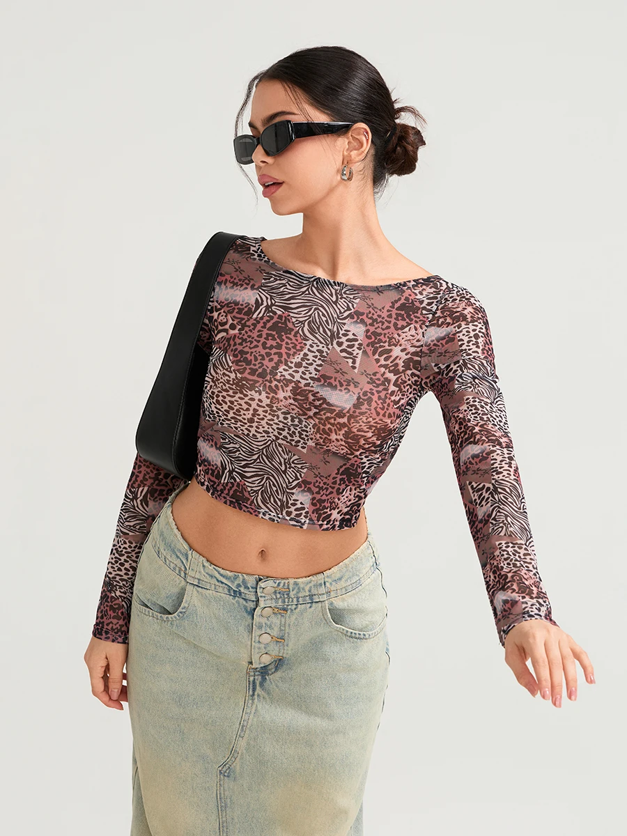 Женские осенние укороченные топы с леопардовым принтом и галстуком-бабочкой