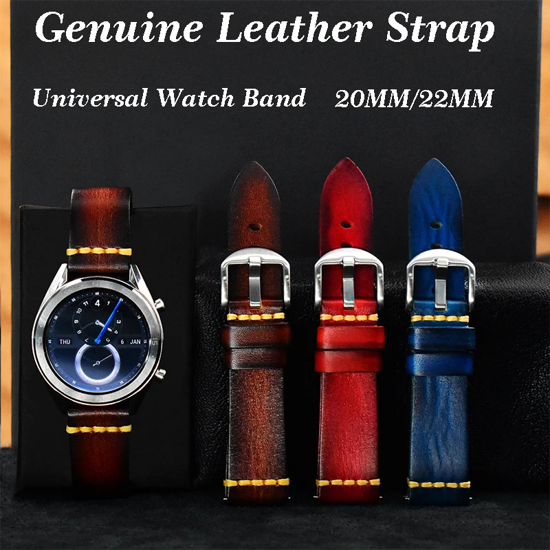 

20mm 22mm Leather Watch Band for Samsung Galaxy Watch 42mm 46mm for Galaxy Watch 3 41mm 45mm Active 2 for Amazfit Bip GTR Strap