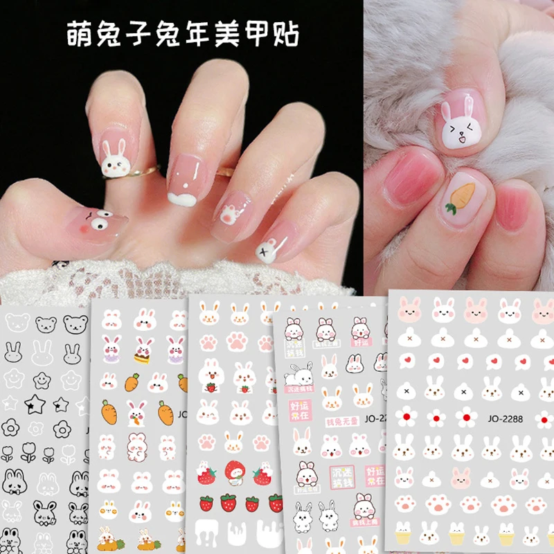 

1 лист мультяшных кроликов ультратонкие наклейки для ногтей самоклеящиеся наклейки 3D Kawaii DIY Украшение для ногтей 2023 Китайский Зодиак