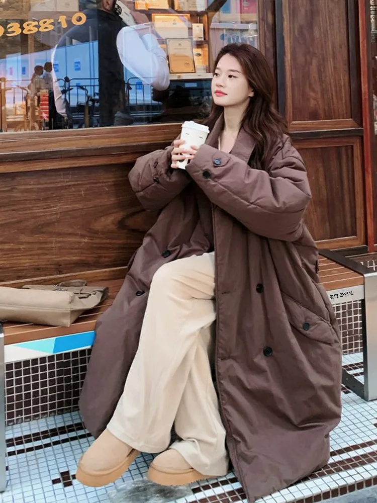 Ретро темперамент кофейного цвета повседневный универсальный пуховик верхняя