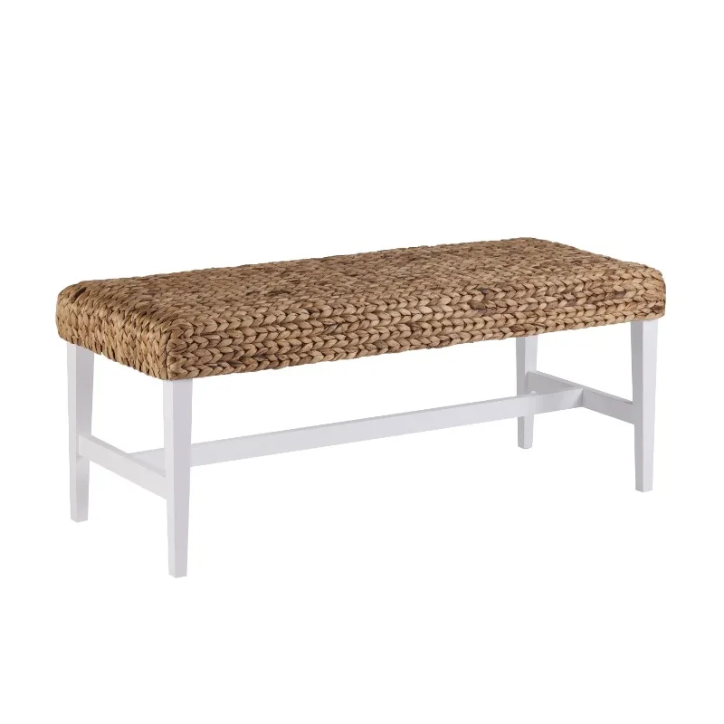 

Birch Harbor Boho Wood and Hyacinth Rectangle Bench Coffee Table, White