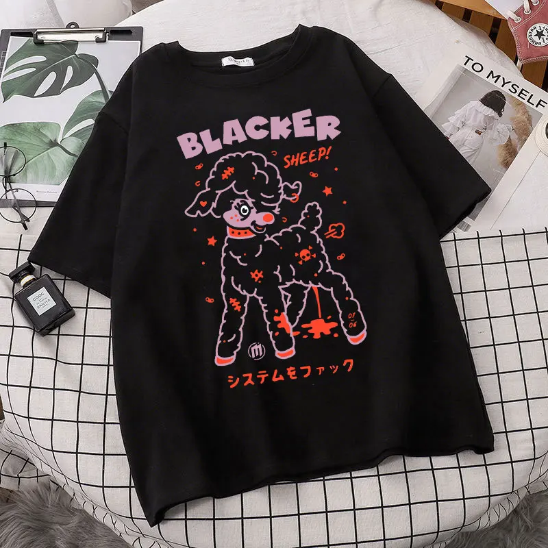 

Fashion Sheep Butterfly Frog Animal Print Cute T-shirt Round Neck Summer Casual Women's Short Sleeve Streetwear All-match Tops