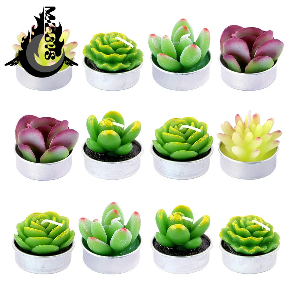 

New 12Pcs Decorative Succulent Plants Tealight Candles Kit Cute Smokeless Candles Perfect For Festival Wedding Props House Party