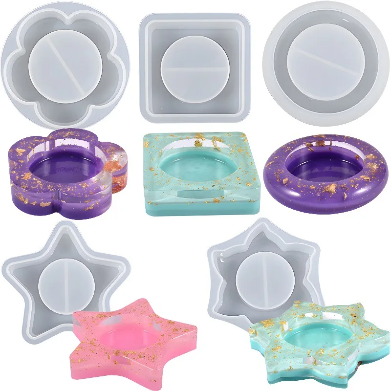 Resin Mold Storage Round Lace Square Pentagram Candle Wick Ornament Silicone Mould Coaster Molds