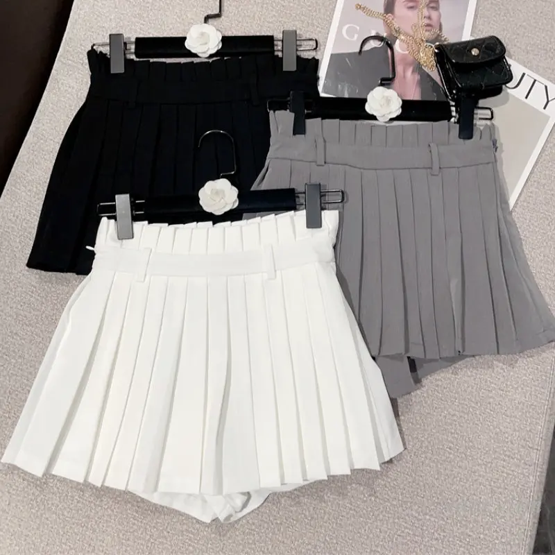 2023 Spring and Summer Short Pleated Skirt Fow Women New Lace Waist Design Slimming Youthful-Looking College Style Skirts Femme