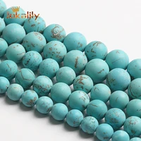 matte natural blue turquoises beads blue stone round loose beads for jewelry making diy bracelets accessories 4 6 8 10 12mm 15