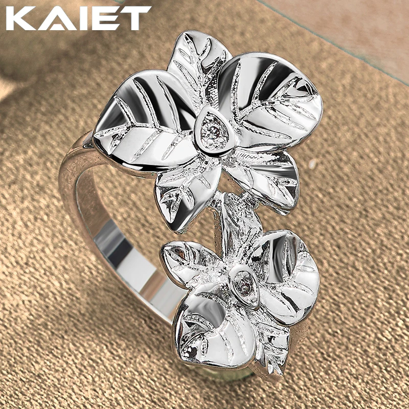 

KAIET 925 Silver Color Double Flower 7-10# Ring For Women Fashion Accessories Jewelry Gifts