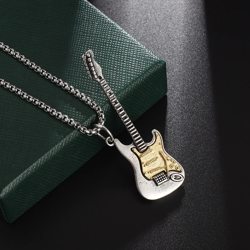 

Punk Rock Music Guitar Necklace Men Women Gothic Pendant Necklace Fashion Personalized Gift Hip Hop Biker Jewelry for Boyfriend