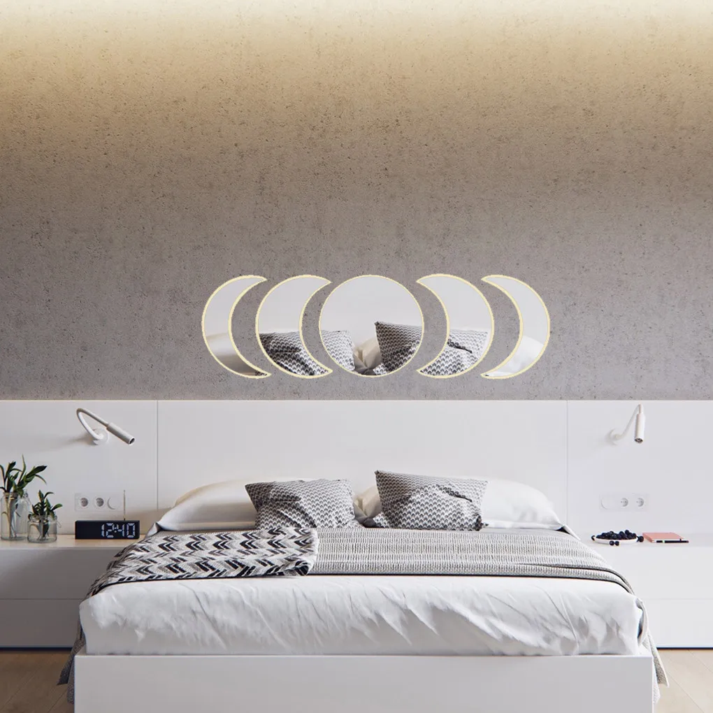 

Nordic Style Wooden Moonphase Mirror Set Boho Style Decoration Moon Phase Mirror Set Home Kids Room Decor Moon Phase Wall Mirror