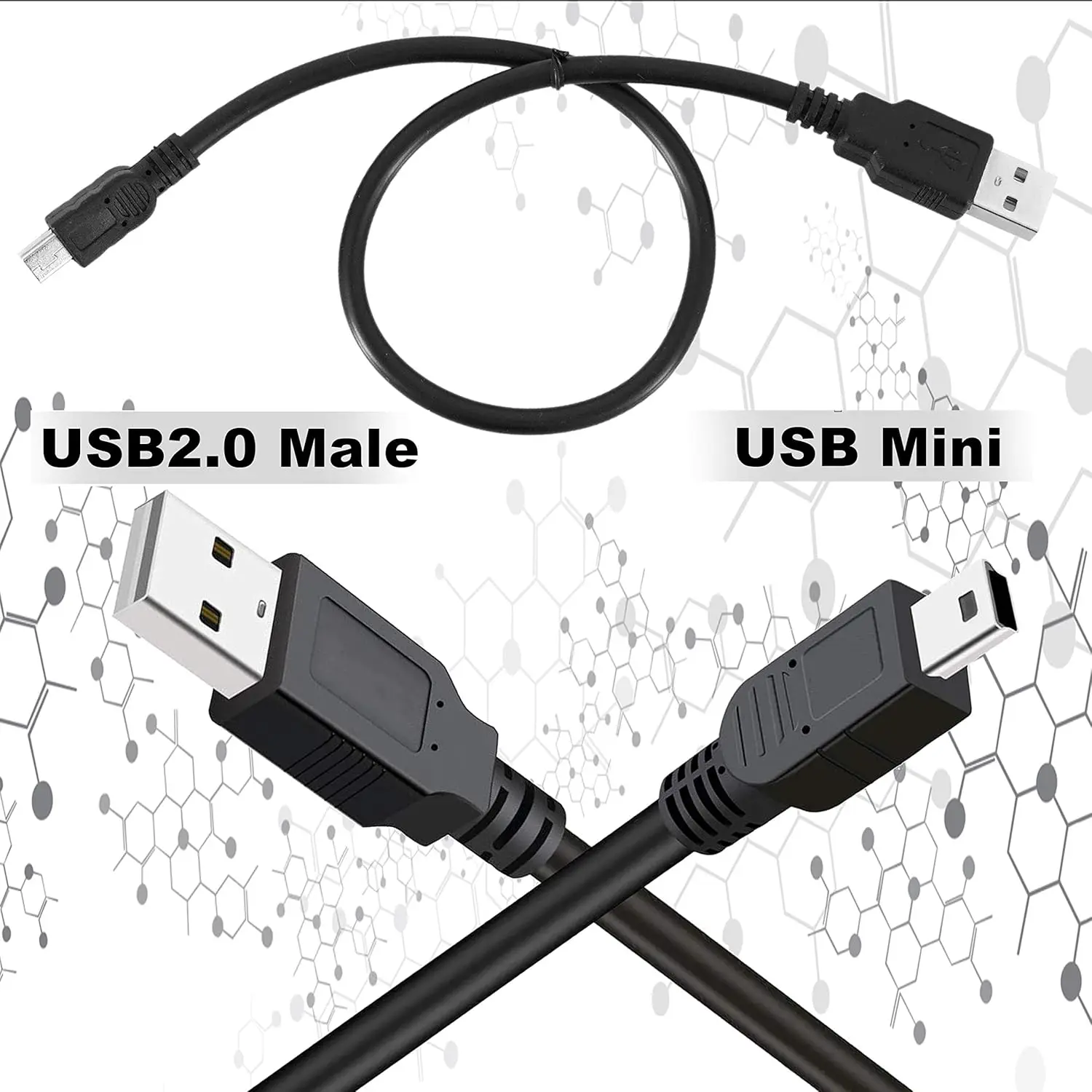 Фото 2 шт. мини-USB-кабели, стандартный USB 2.0 кабель-переходник Mini B (штекер) для зарядки, совместимый с игровыми контроллерами, MP3-плеерами, цифровыми камерами №5