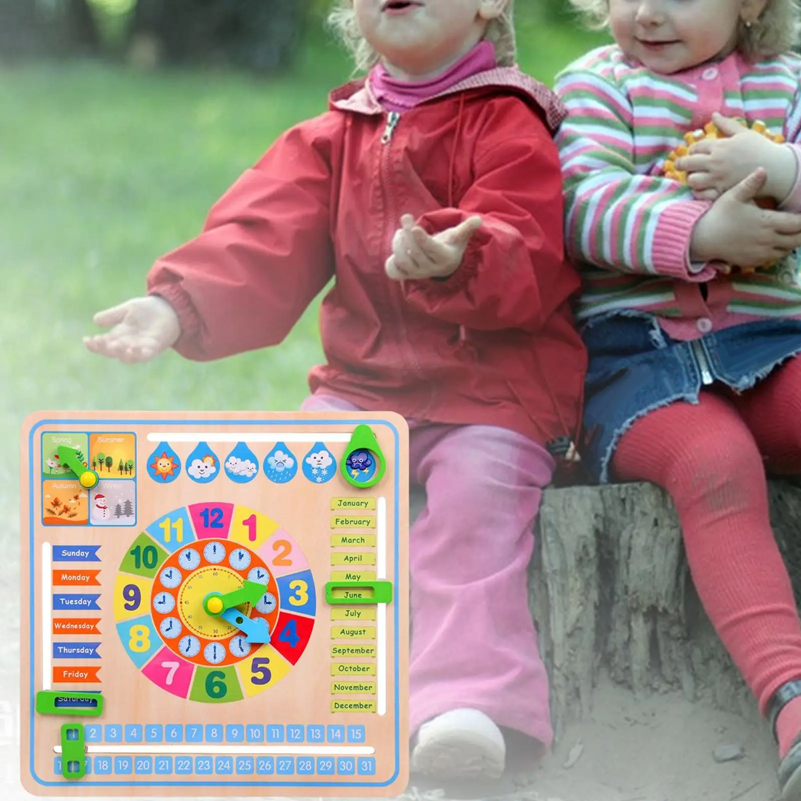 

Montessori Wooden Clock,Seasons Months Days of Week Learning Materials,Calendar Learning for Kids