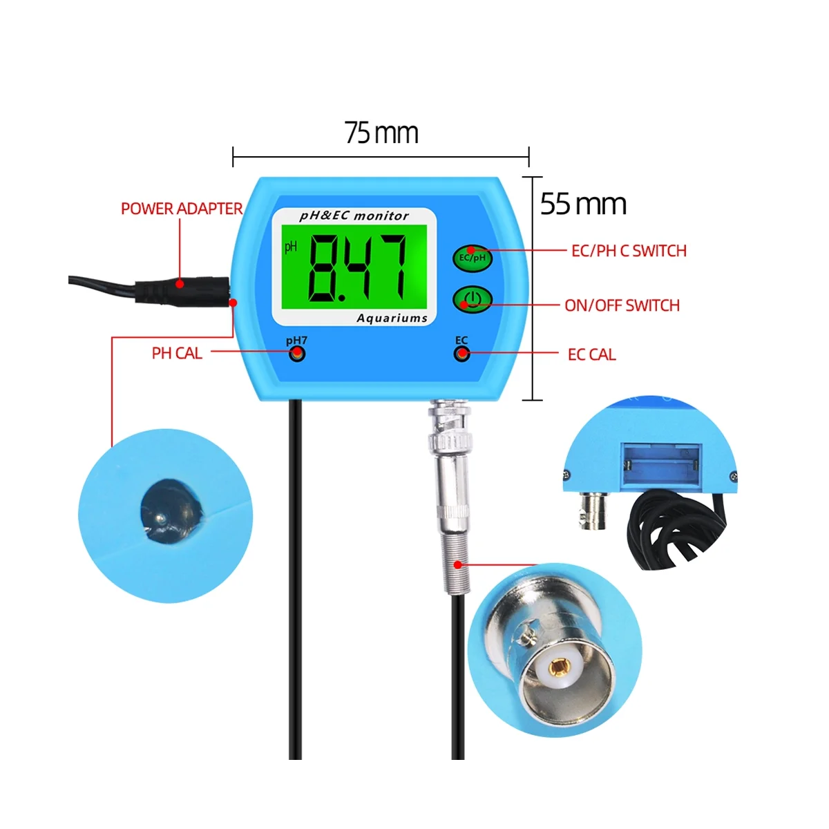2 в 1 измеритель PH / EC Тестер качества воды многопараметрический монитор