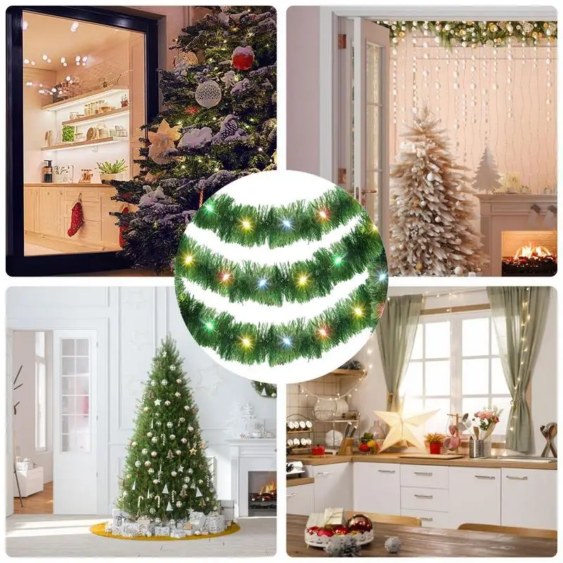Рождественская елка блестящая гирлянда свет 49 21 фута из мишуры блестящие зеленые