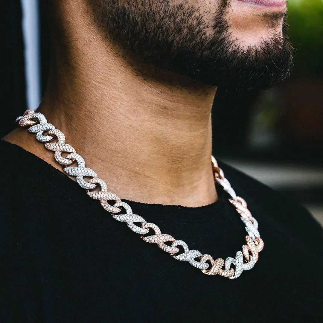 

Hiphop New Design Two Tone Big Heavy Cuban Link Chain Necklace Iced Out Bling 5A Cubic Zirconia Fashion Party Jewelry For Women