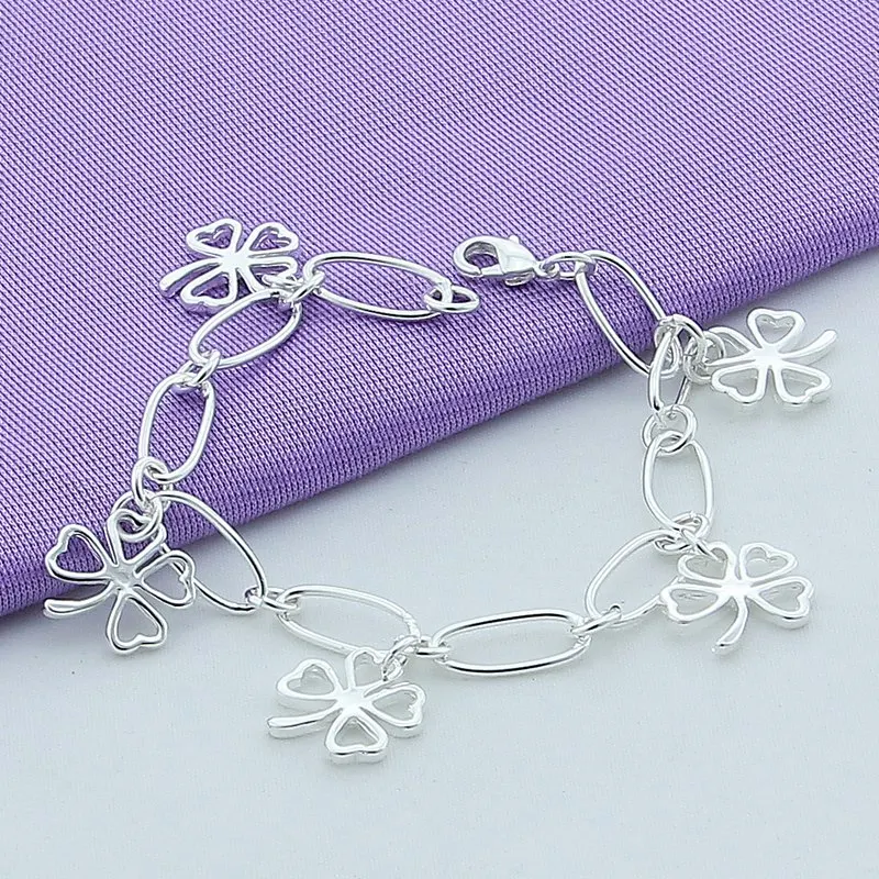Высококачественный Серебристый браслет с четырьмя листьями украшение на зажим 8