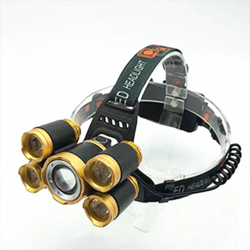 5LED T6 Head Lamp Zoom Flashlight Torch Rechargeable Waterproof Smart Light Powerful LED Headlight Outdoor Tools