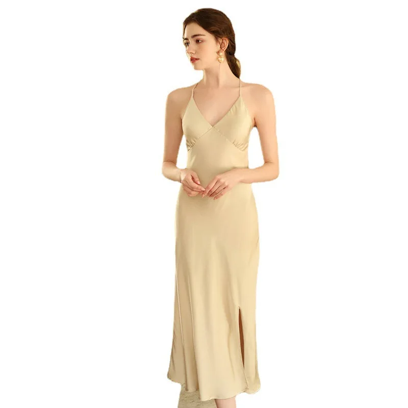 New suspender skirt nightdress elegant beach skirt holiday long skirt silk dress sexy nightwear  шелковое платье