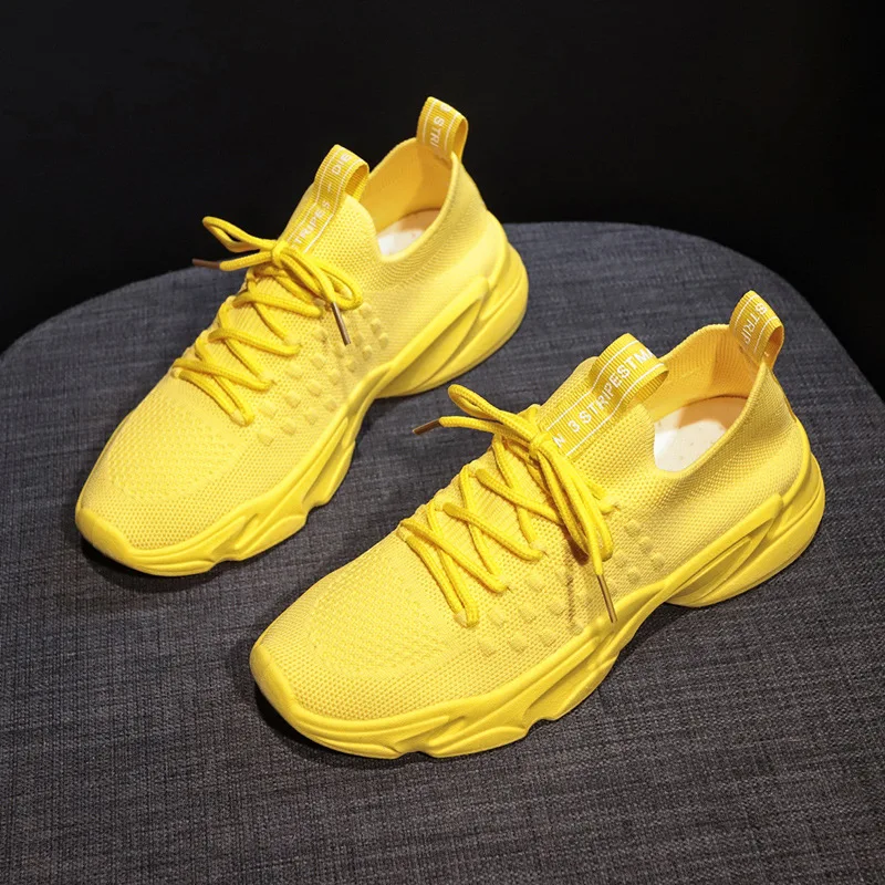 

Yellow Women Shoes New Summer Breathable Flying Sneakers Women Mesh Walking Lace Up Flat Woman Vulcanize Shoes Tenis Feminino