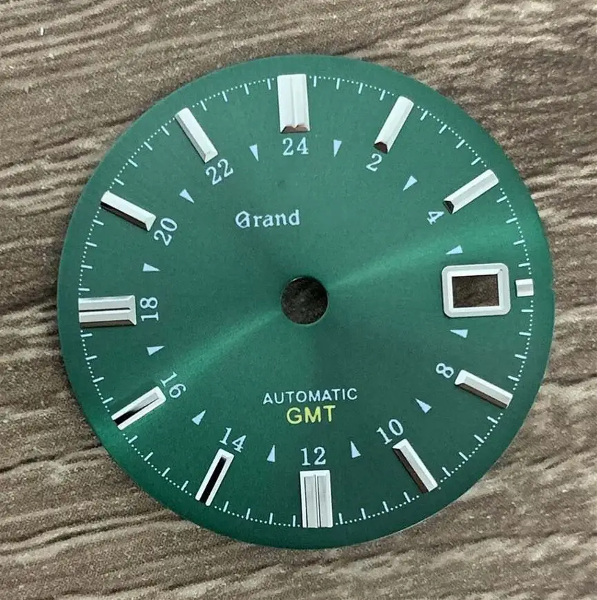 Watch Accessories 31MM Dial White Green Black No Luminous GMT Dial Fits Japanese NH34 Mechanical Movement