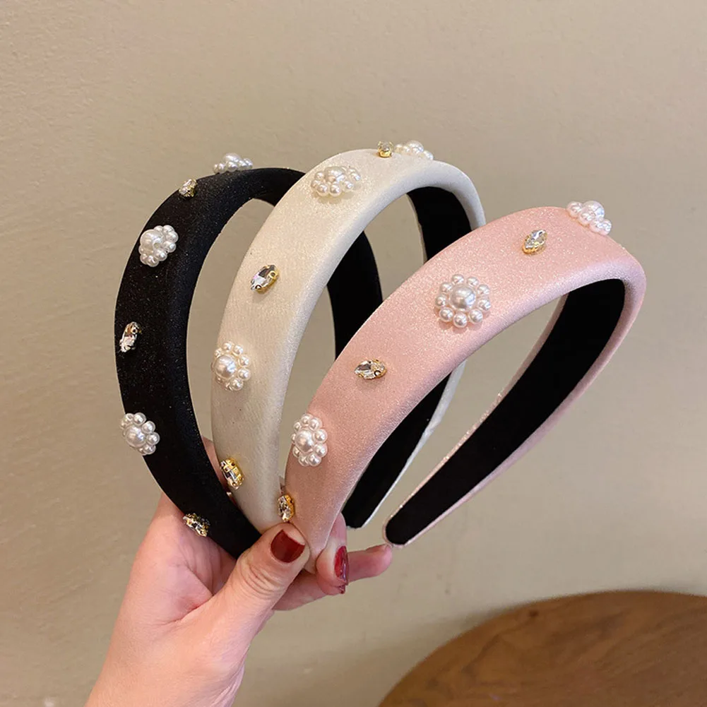 

Sponge Wide-brimmed Hair Band Women Pearl Rhinestone Satin Hairhoop Fresh Face Wash Makeup Head Band Hair Accessories