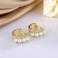 fashion geometric pearl ear buckle hoop earrings luxury korean style earrings for women jewelry gift