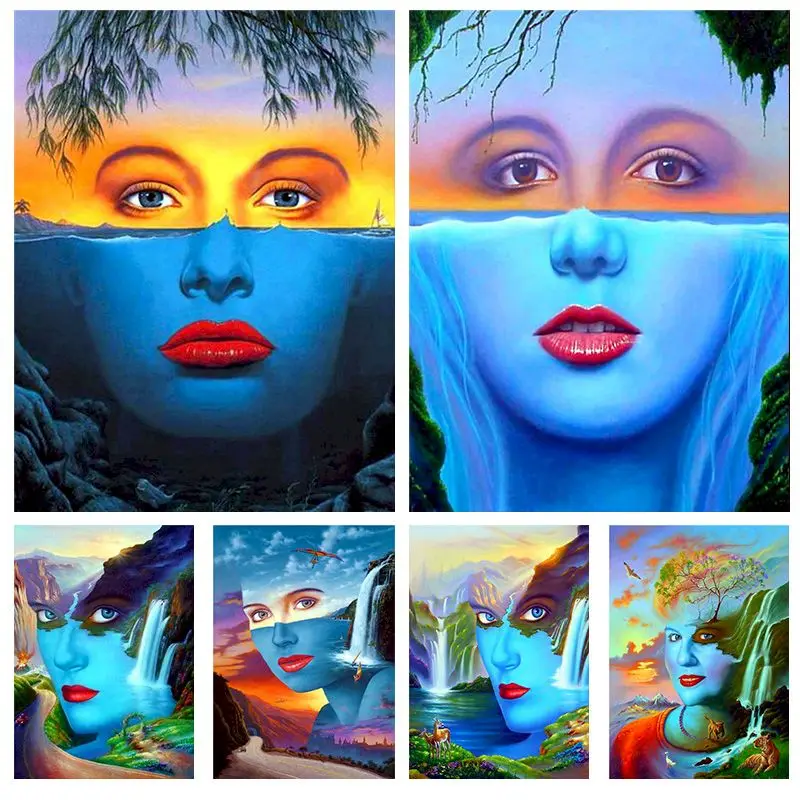 

GATYZTORY Painting By Number Abstract Face Landscape Drawing On Canvas HandPainted Art Gift Picture By Number Kits Home Decor