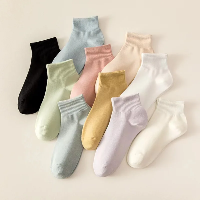 

10 Piece=5 Pairs Candy Solid Colored Women And Girls Casual Short Socks Fashion Ankle Boat Invisible Low Cut Female Sox Slipper