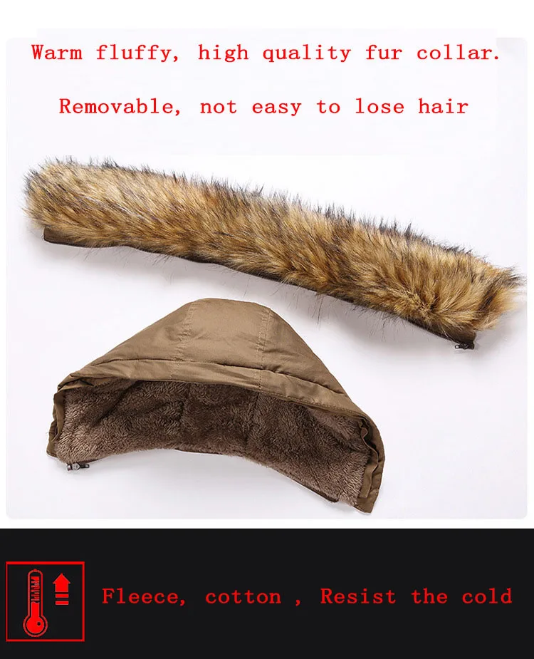 Men's Hooded Parka Jackets Winter new Thicken Fleece Windbreaker Coats Solid Male Fur Collar Outdoor Cotton Overcoat Asian Size