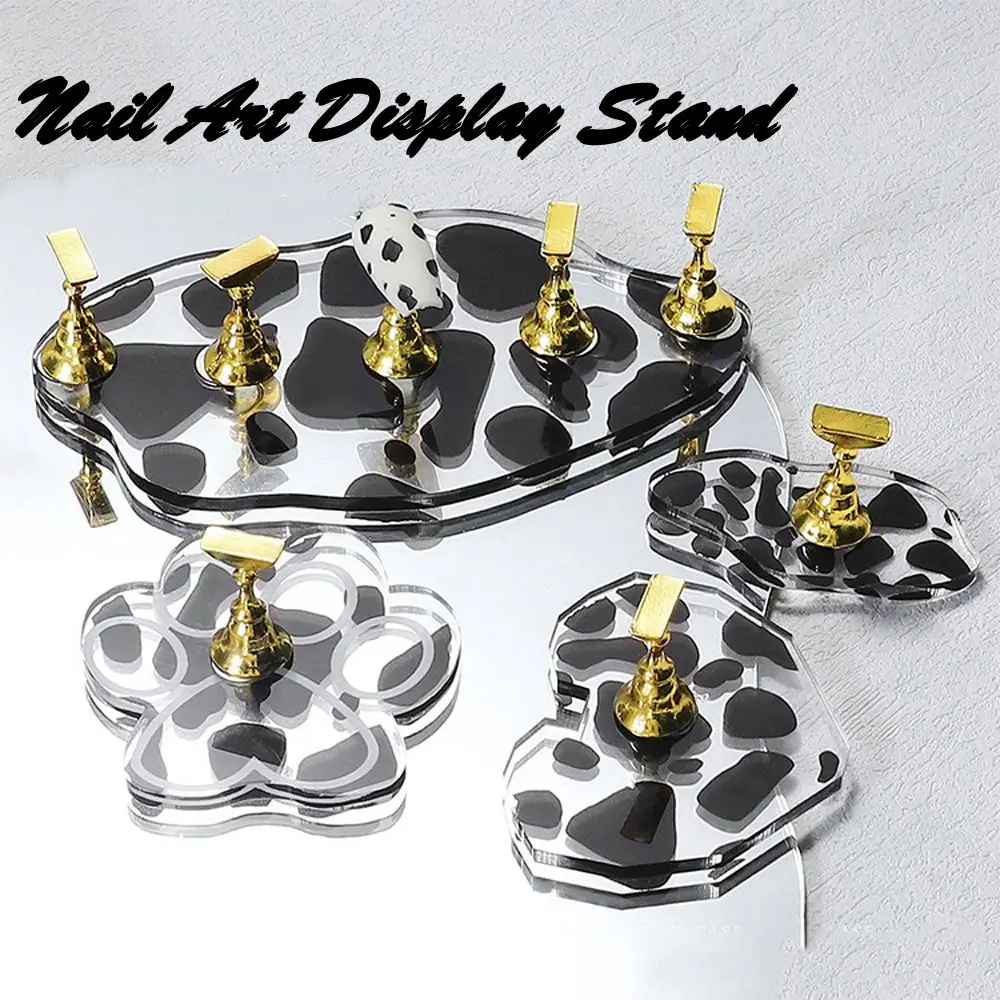 

Classic Milk Cow Pattern Nail Display Stand Cute Cat Paw Pattern Nail Showing Holder Magnetic Acrylic Nail Display Shelf