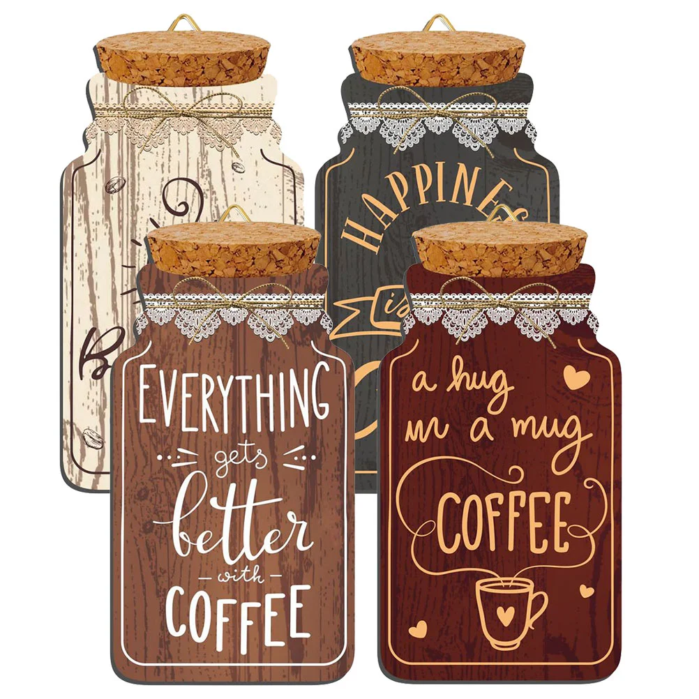 

4 Pcs Holiday Decorations Home Wall Wood Hanging Accessories Kitchen Household Cafe