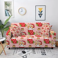 Christmas Puppy Santa Claus Print Sofa Cover Sofa Slipcover Washable Polyester Loveseat Couch for Women Men Kids Christmas Gifts