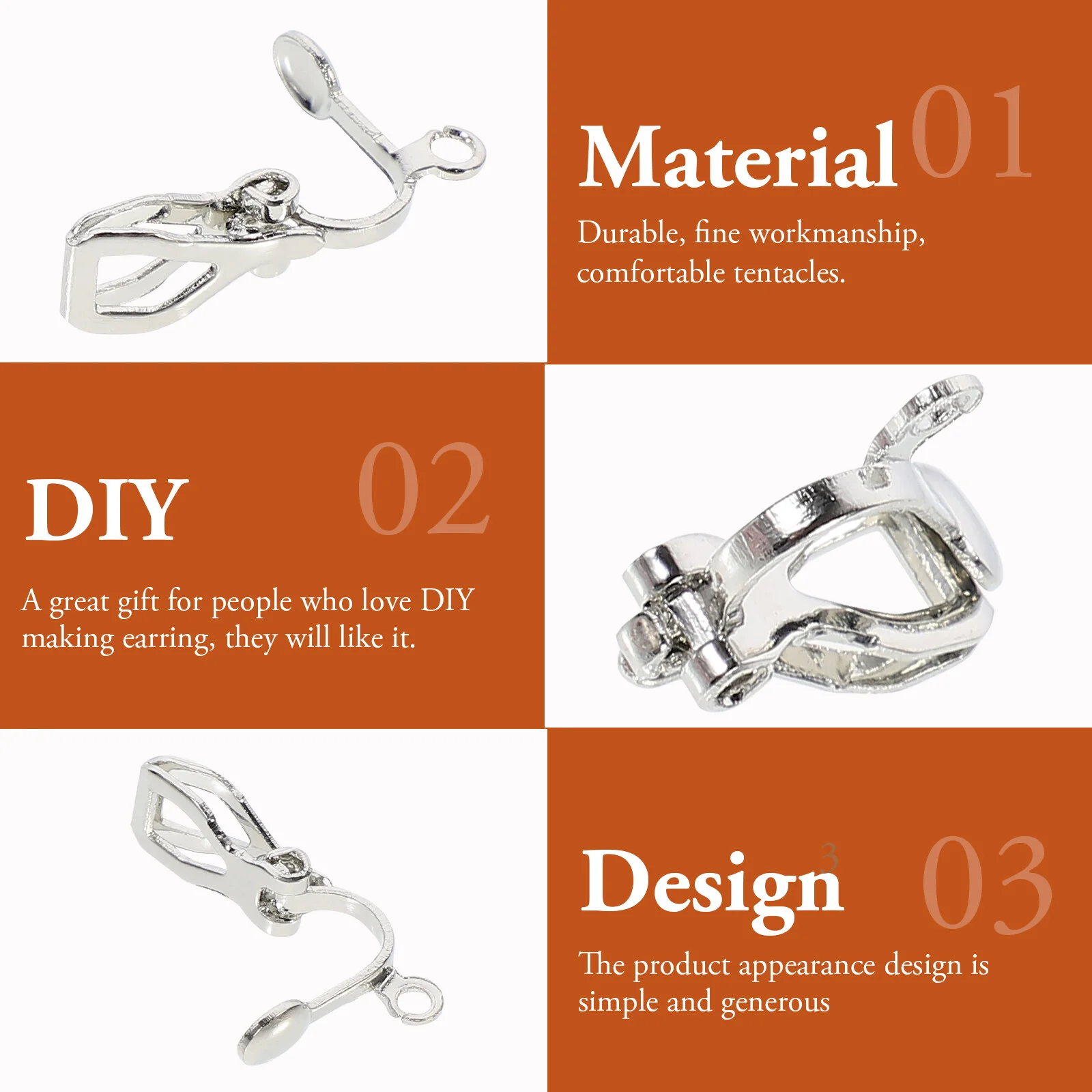 50 Pcs Pierced Earrings Accessories Simple Women Clip-on Base DIY Flat 2.5X1.5X0.3CM Metal Decorative Clips Parts