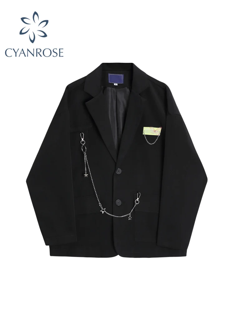 

Gothic Punk Hip Hop Harajuku 2022 Autumn Women Jackets Black Oversized Vintage Blazer Coats Women Chic Chain Loose Suit Jacket