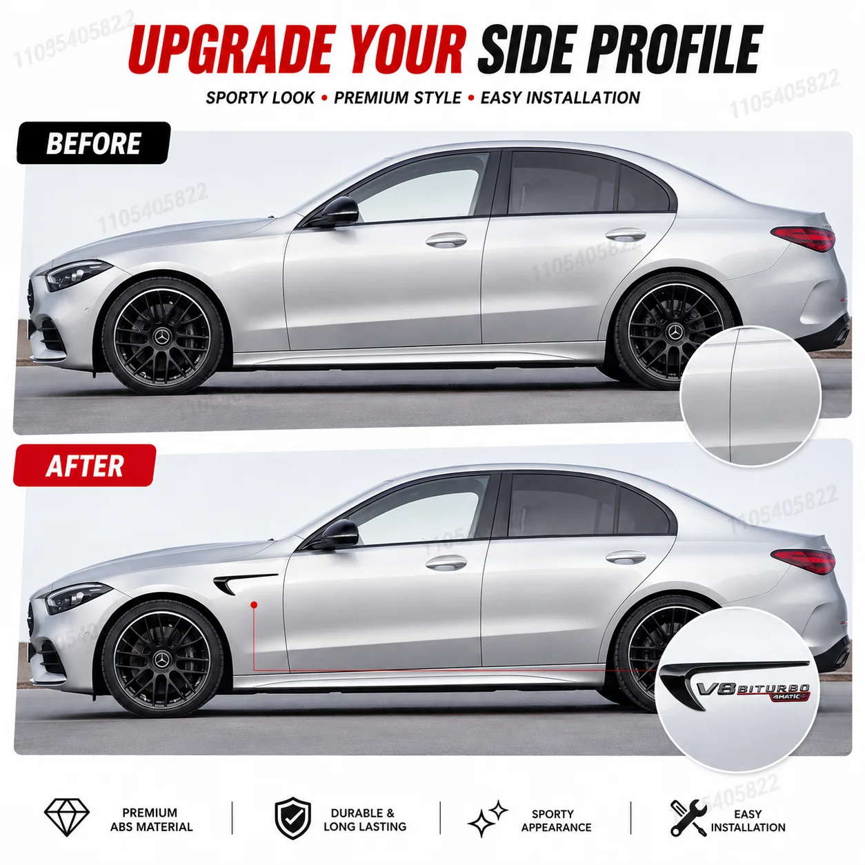 Фото Эмблема-значок V8 BITURBO 4MATIC+ на крыло для Mercedes-Benz AMG W117 W212 W213 W211 W204 W205 GLA GLC CLS, аксессуары №4