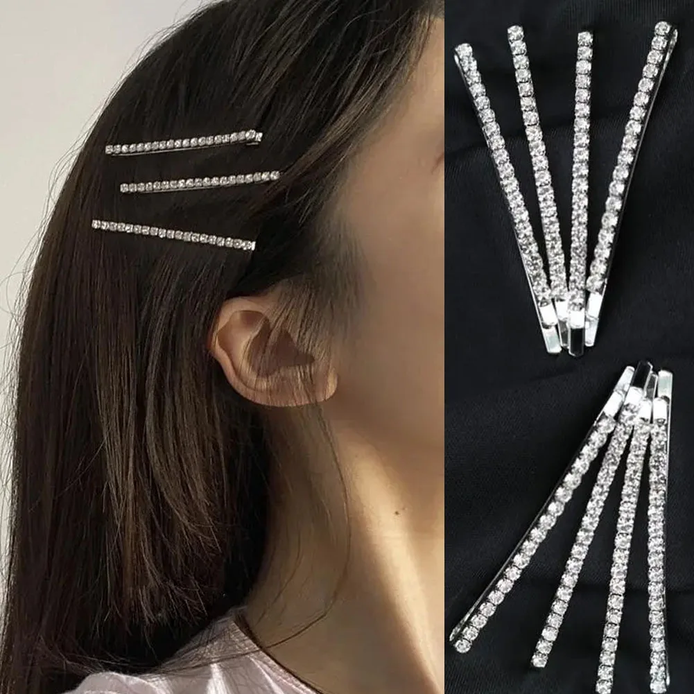 

4PC Bling Bling Crystal Rhinestones Hair Clips Metal Hairpins Barrettes Ornament Hair Styling Tools Accessories for Women Girls