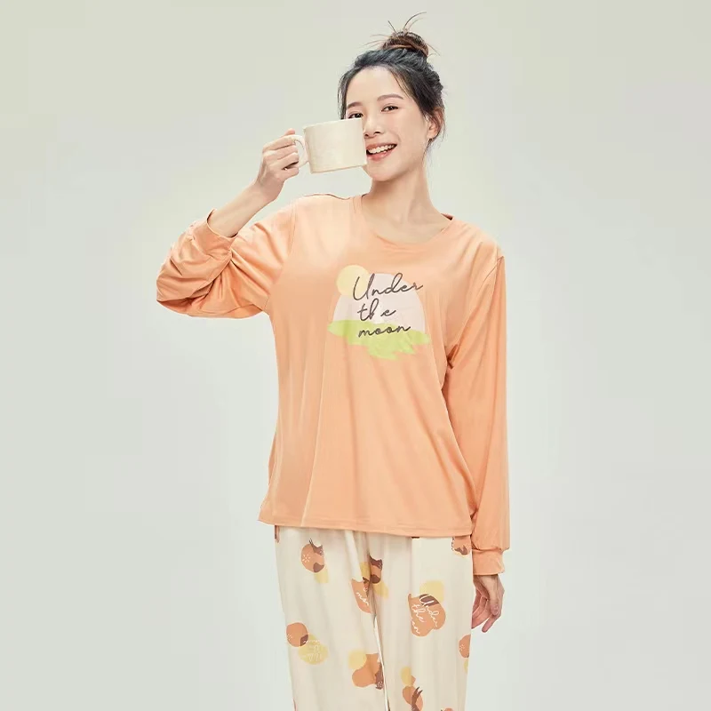 Spring / Autumn New 100% cotton long-sleeved trousers ladies pajamas suit plus size long Sleepwear women's home Nightwear