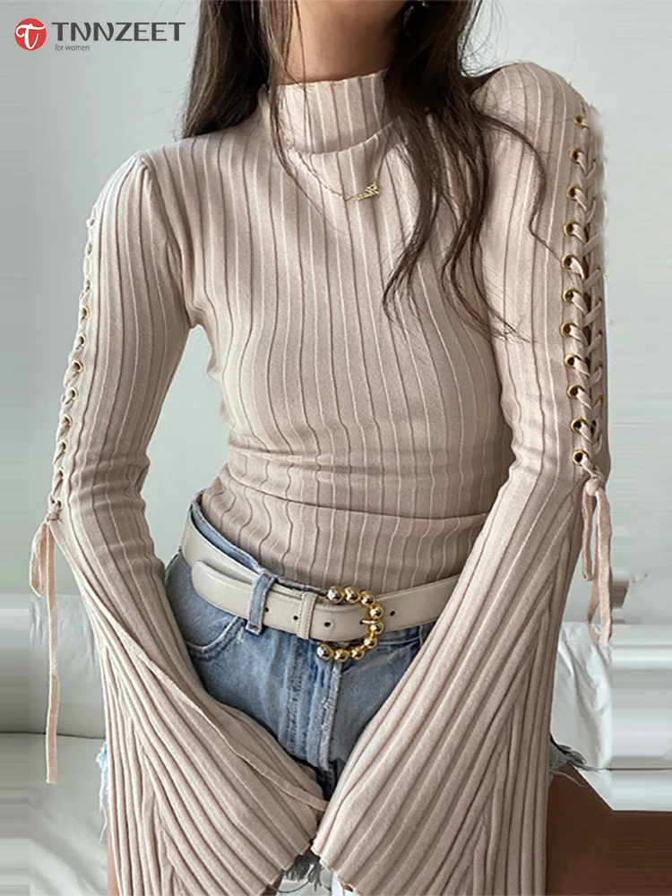 

Элегантные трикотажные комбинезоны в рубчик TNNZEET для женщин, модные костюмы, повседневные Комбинезоны с расклешенными рукавами, Тонкий Топ,...