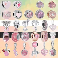 pink skirt girl car popcorn cake flower love pendant bead fit original brand 3mm charms silver color bracelet women girl jewelry