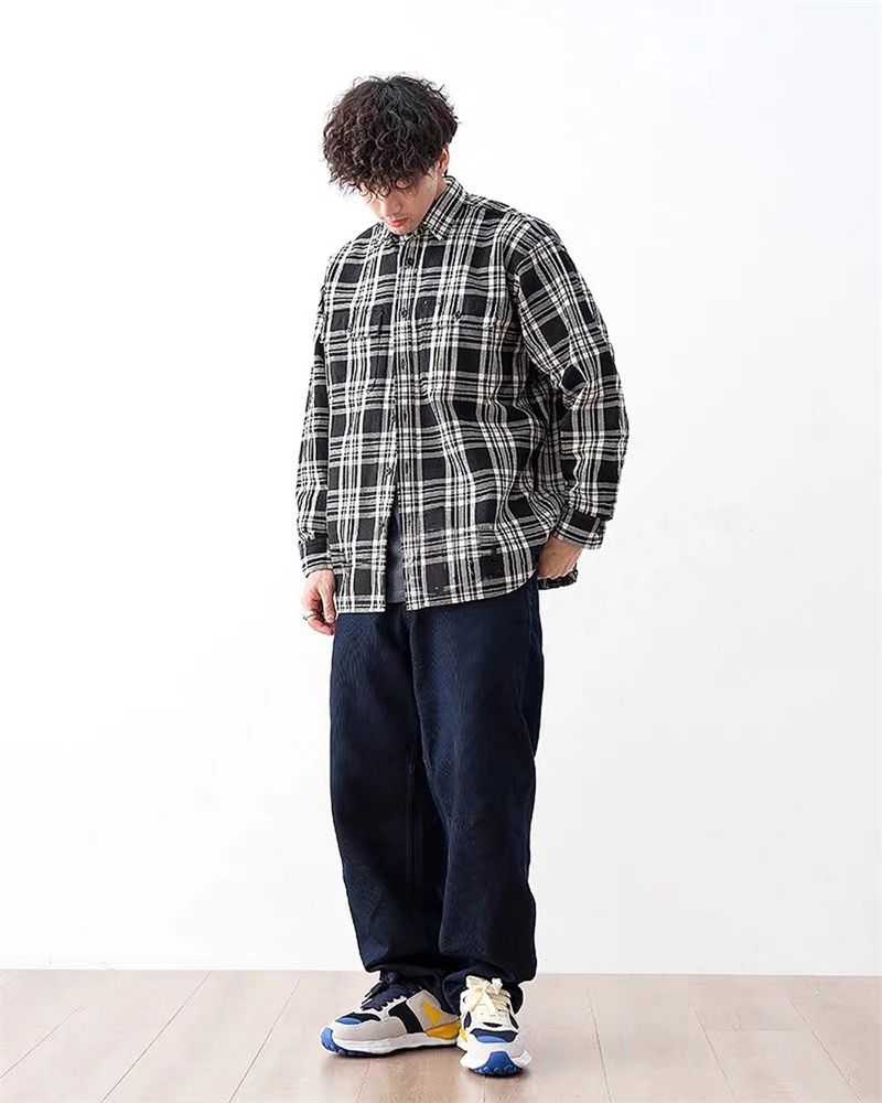 

BEAMS JAPAN Blue Checked Shirt Red Rope Long Sleeve Coat Easy Heavyweight