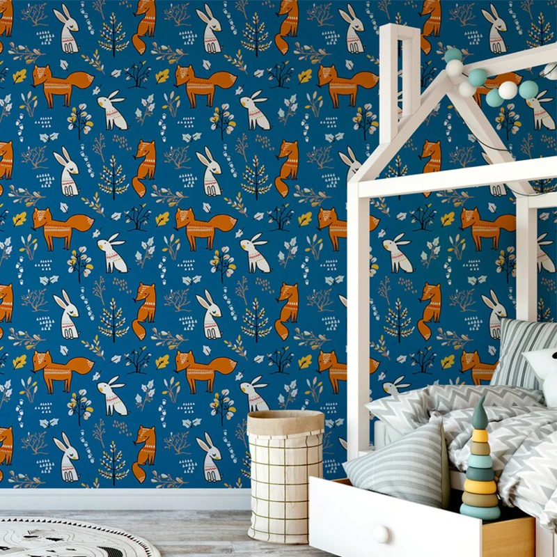

Decor fox Blue Peel and Stick Self Adhesive Wallpaper Removable Paper For Kidroom Wall Papers Home Decorative Nursery wallpaper