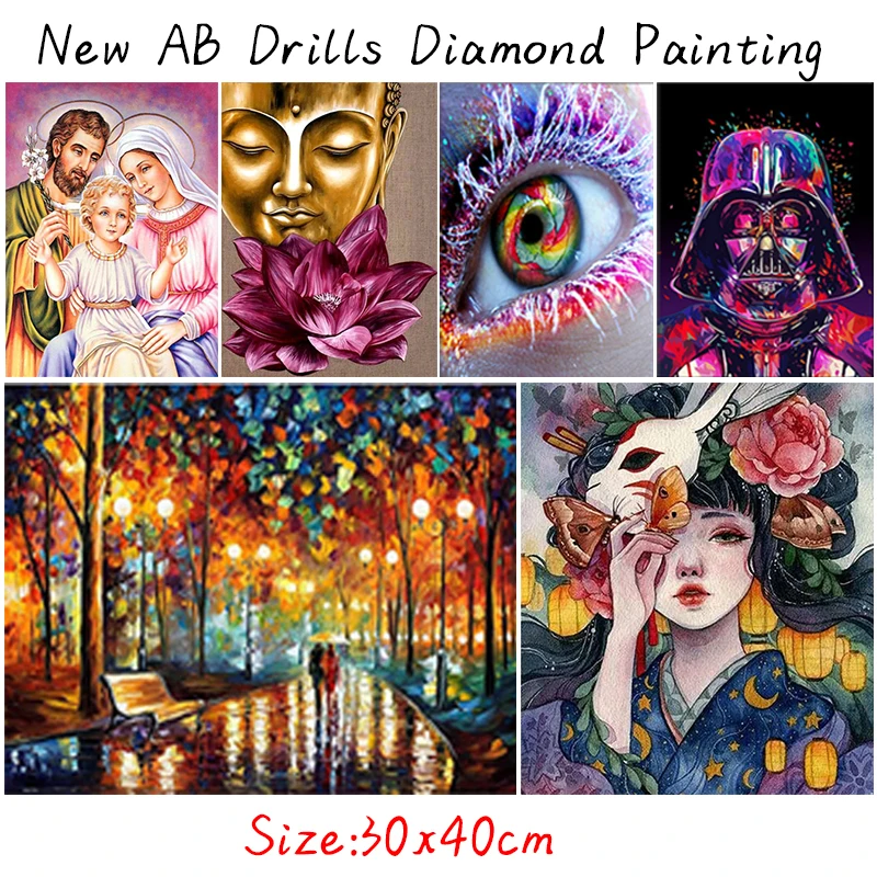 

5D DIY AB Drills Religious Diamond Painting Kit Girl Eyes Landscape Art Mosaic Picture Cross Stitch Home Decor Handcrfts Gift