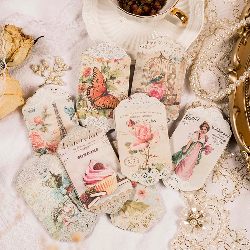 

45Pieces Memo Pad Lace Material Sticky Background Dessert Flower Notepad account decorative Decorative Adhesive Butterfly Paris