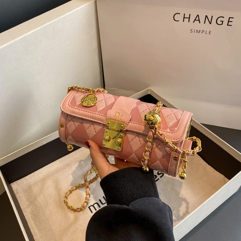 Niche Small Bag Women's New Fashion Texture Chain Crossbody Bag Women's Popular Cylinder Bag
