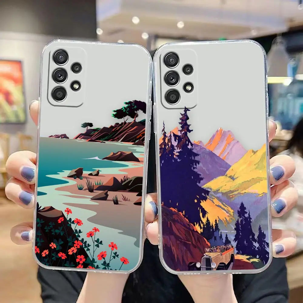 

Hand Painted Spring Scenery Pattern Clear Case For Samsung M62 M60S M51 M33 M32 M31 M30 M22 M12 M11 A22 A21S A20 A20S A12 Funda