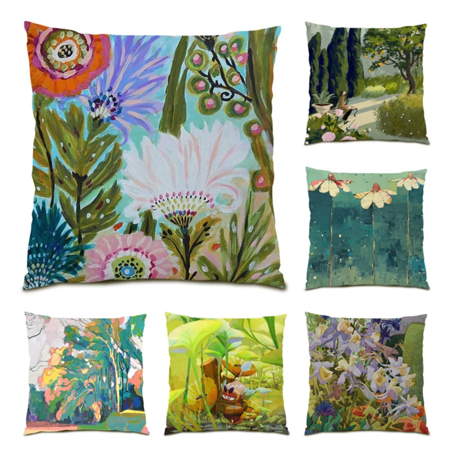 

Sofas for Living Room Painting Sofa Decorative Pillow Cases Velvet Comfortable Decoration Home Decor Artistic Flower Cover E0498