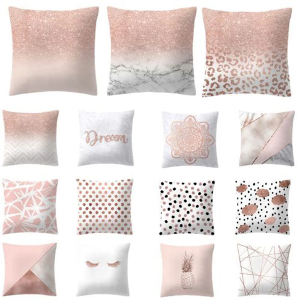 

Наволочка для подушки декоративная розовая Золотая квадратная наволочка для подушки Геометрическая сказочная наволочка из полиэстера нав...