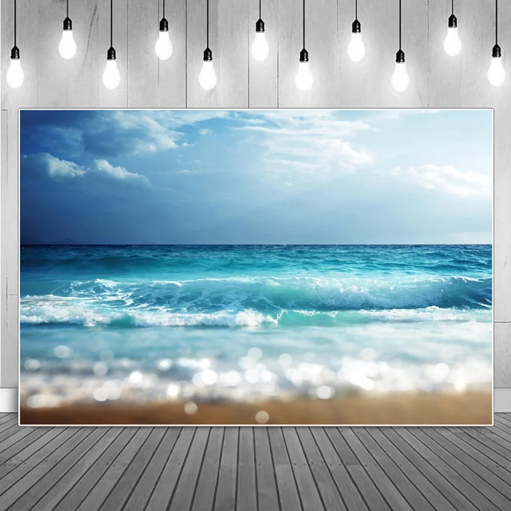 

Фон для фотосъемки с изображением темных облаков океана волн летние Сияющие морские лучи Солнечный свет пески