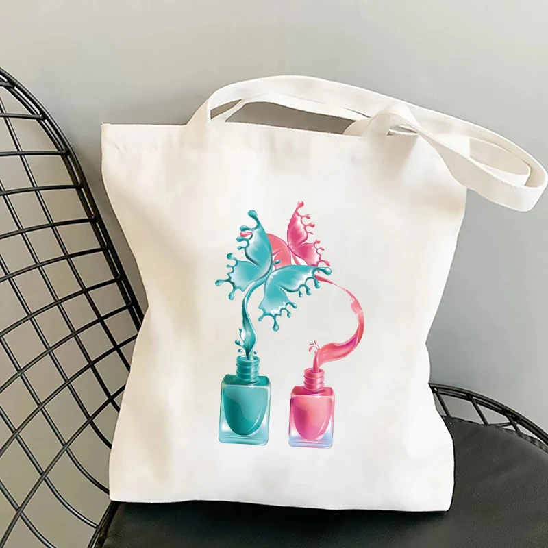 

Beautiful Nail polish Print Women Canvas Tote Bag Gift Fashion reusable Handbag Shoulder Bags Bookbag Lady Reusable shopping bag