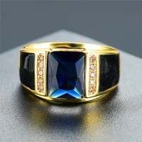 copper set zircon mens rings luxury blue gemstone wedding gold rings vintage engagement rings zircon mens party jewelry