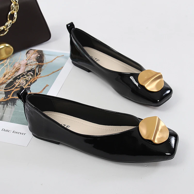 Good Quality Patent Pu Square Toe Ladies Dress Shoes Women's Pumps Flats